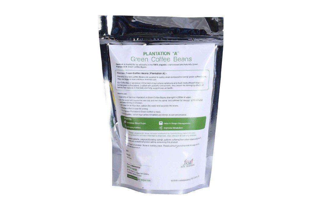 Hanman Nutritions Plantation "A" Green Coffee Beans    Pack  250 grams